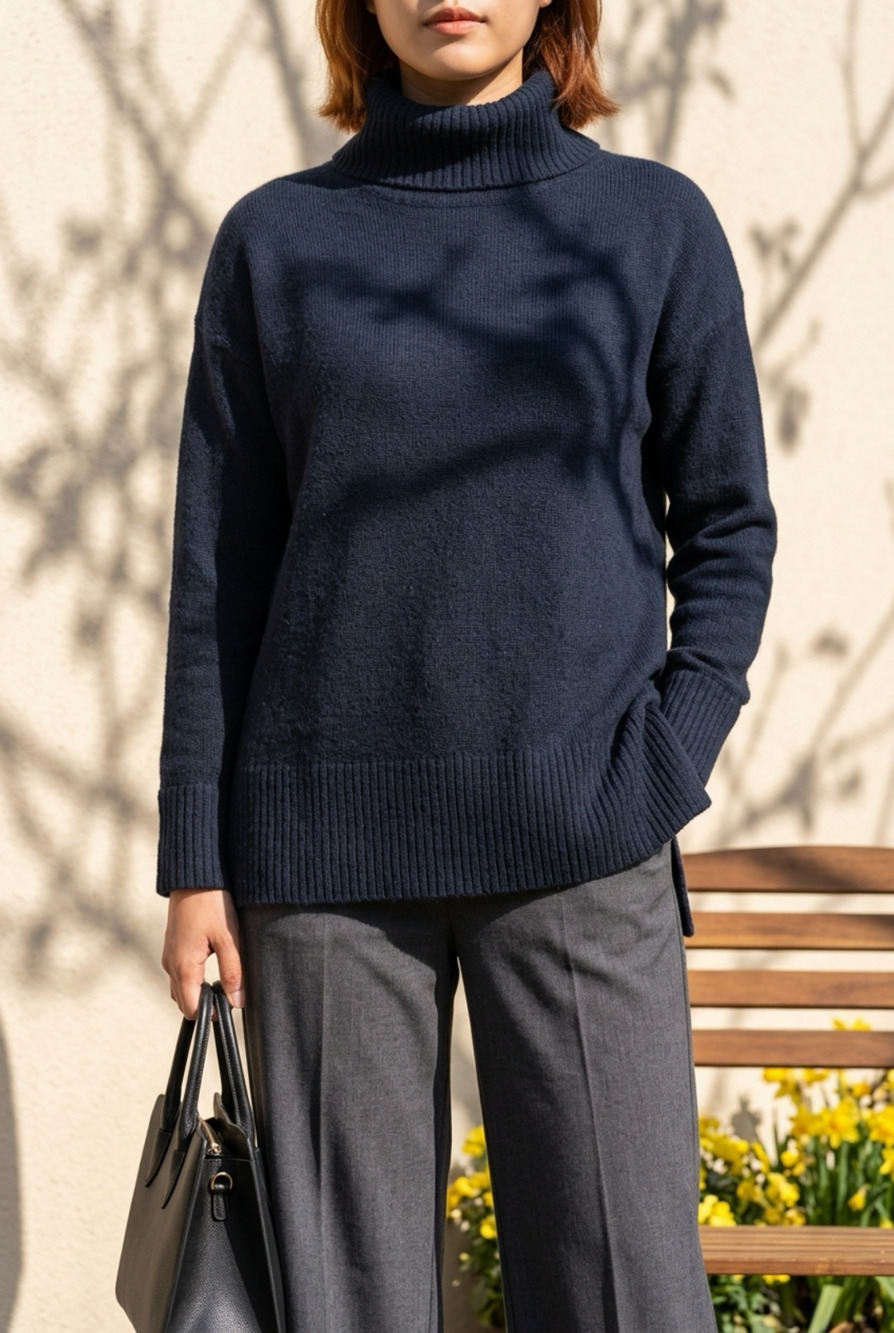 Rachel Zoe 100% 2-Ply Cashmere Turtleneck Sweater Navy Blue Medium